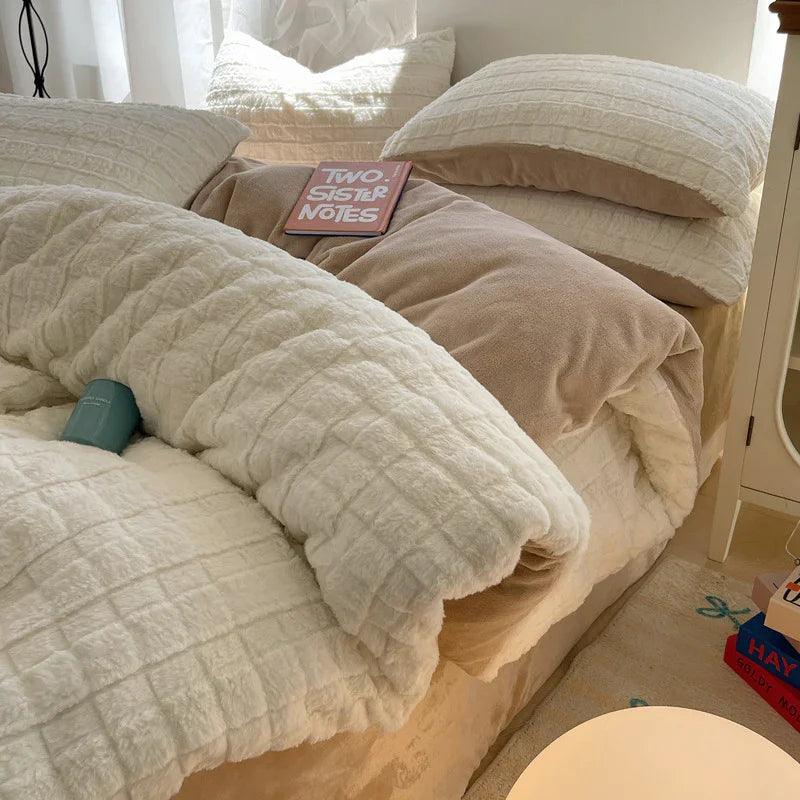 Rabbit Plush Four-piece Set Thickened Milk Fiber Sheets Coral Fleece Duvet Cover EX-STOCK Canada