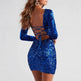 Sexy Backless Sequins Dress Fashion Slim Square Neck Long Sleeves Dresses Women Clothing - EX-STOCK Canada