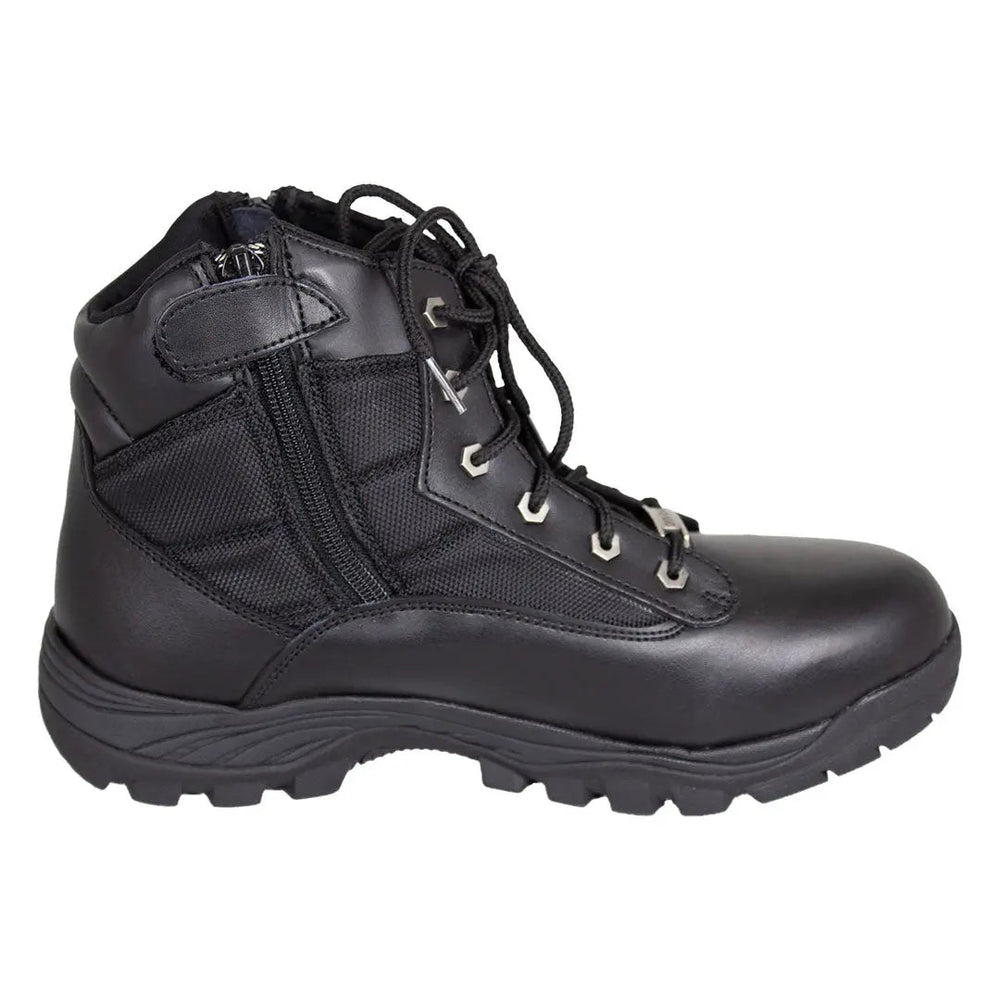 Open Road Men's Black Leather Tactical Lace-Up Boots with Side Zippers Entry EX-STOCK Canada