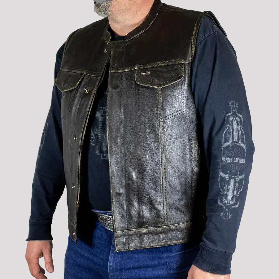 Open Road Men's Distressed Leather Club Vest