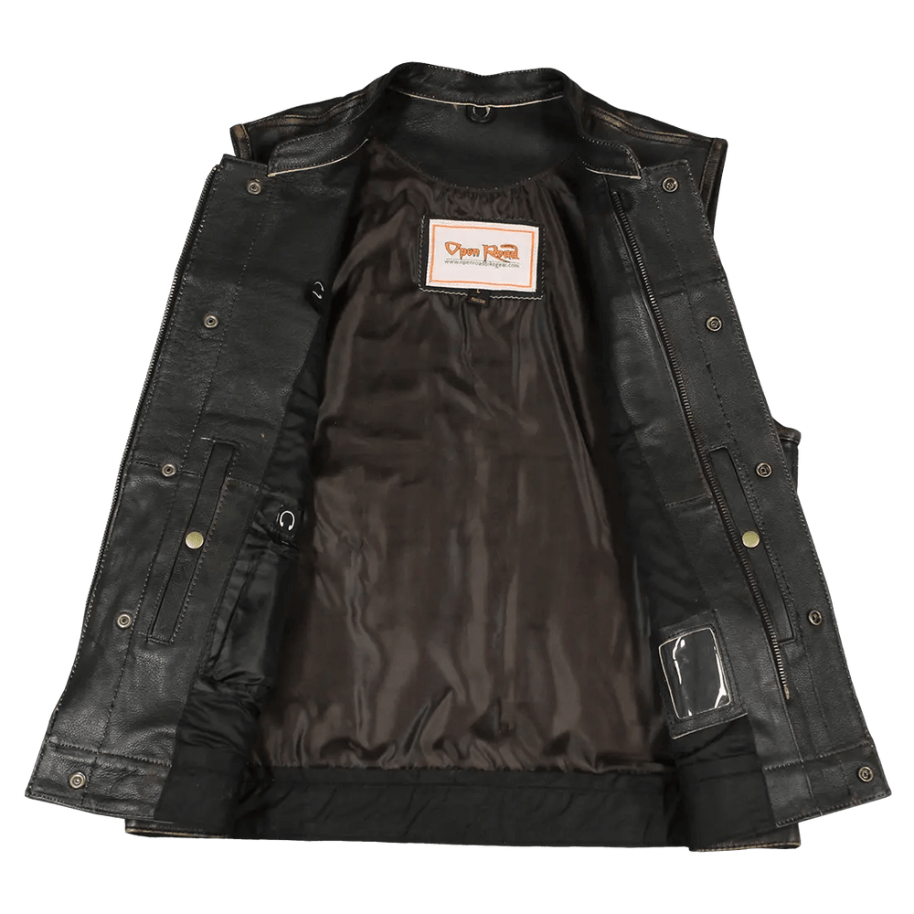 Open Road Men's Distressed Leather Club Vest EX-STOCK Canada