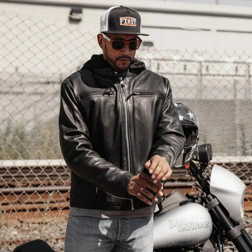 Open Road Herren Kapuzen-Leder-MotorradjackeEX-STOCK Canada