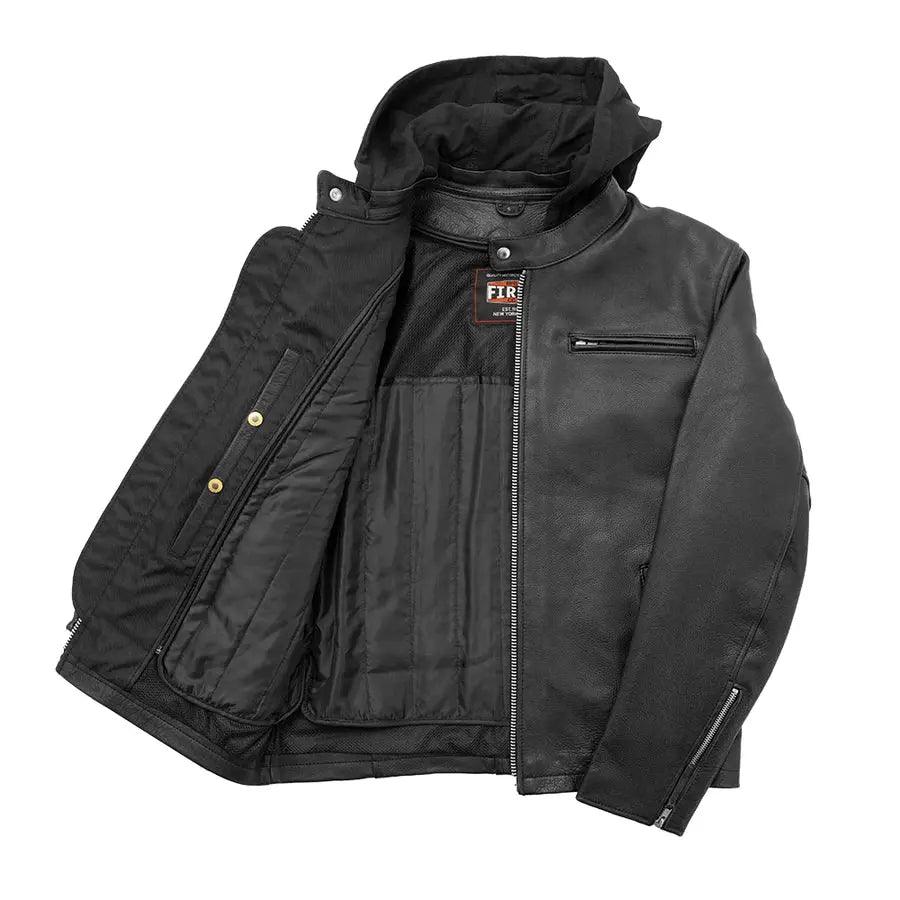 Open Road Herren Kapuzen-Leder-Motorradjacke