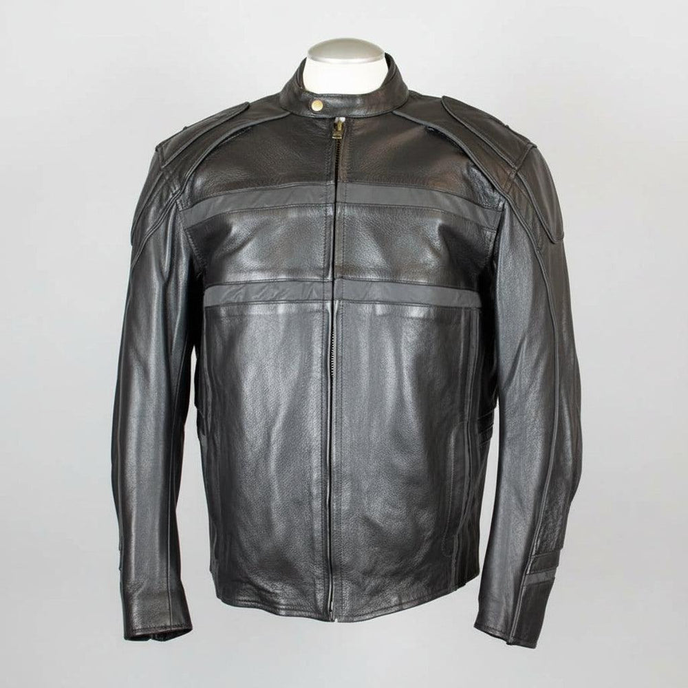 Open Road Herren Leder-Motorradjacke mit reflektierendem Piping