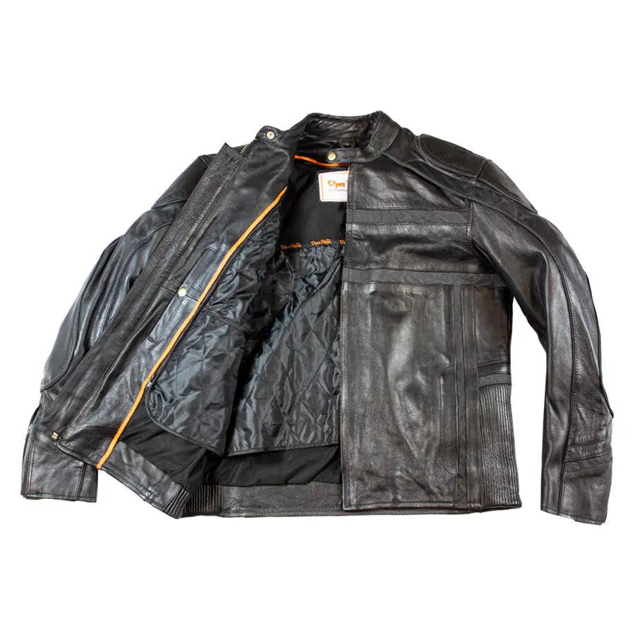 Open Road Herren Leder-Motorradjacke mit reflektierendem Piping