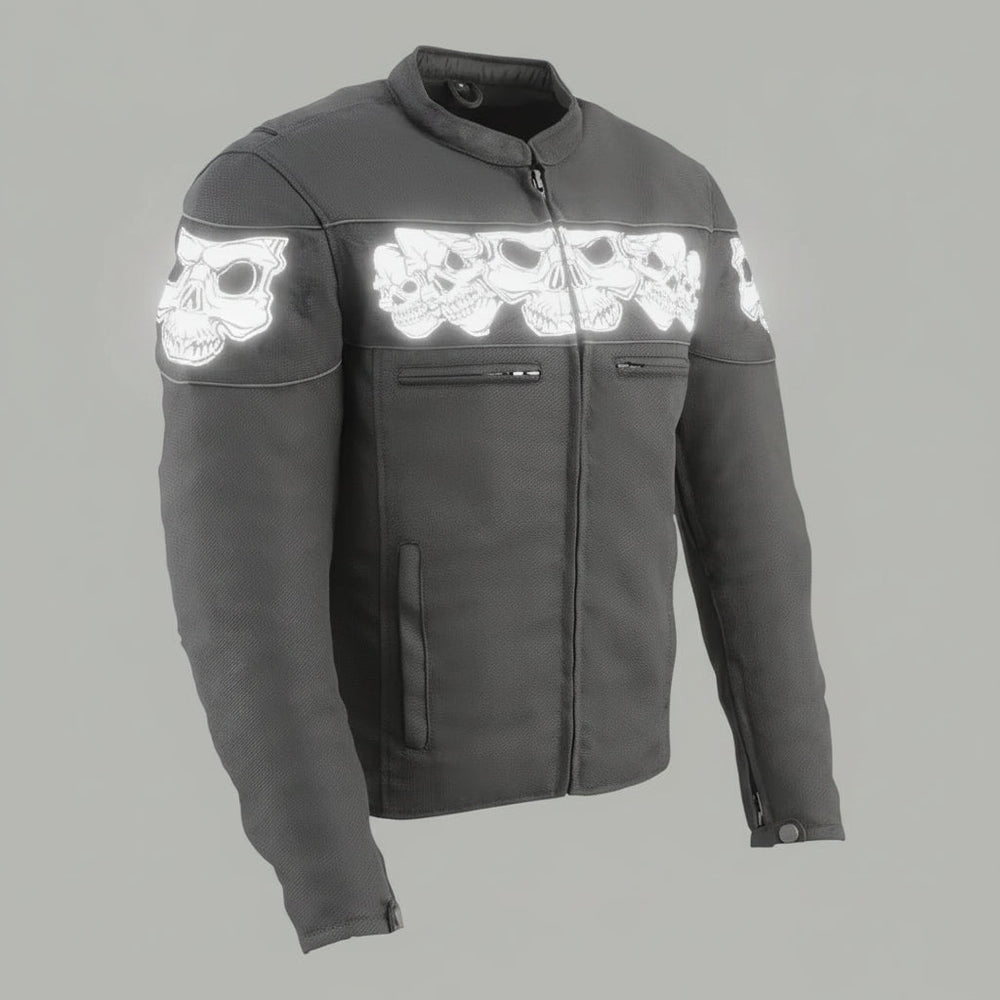 Open Road Men's Reflective Skull Cordura Motorcycle Jacket