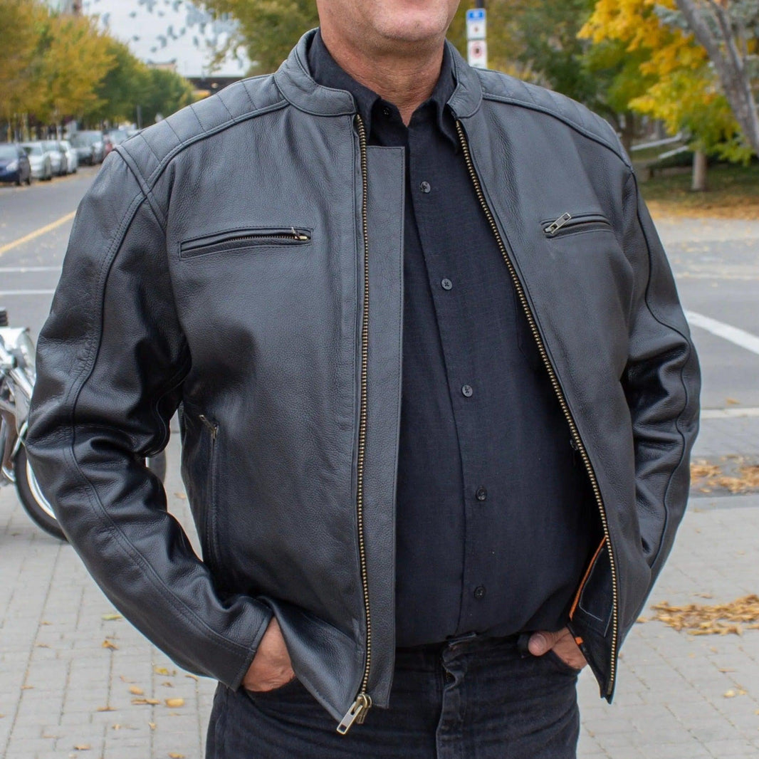 Open Road Men's Ribbed Padding Leather Motorcycle Jacket EX-STOCK Canada