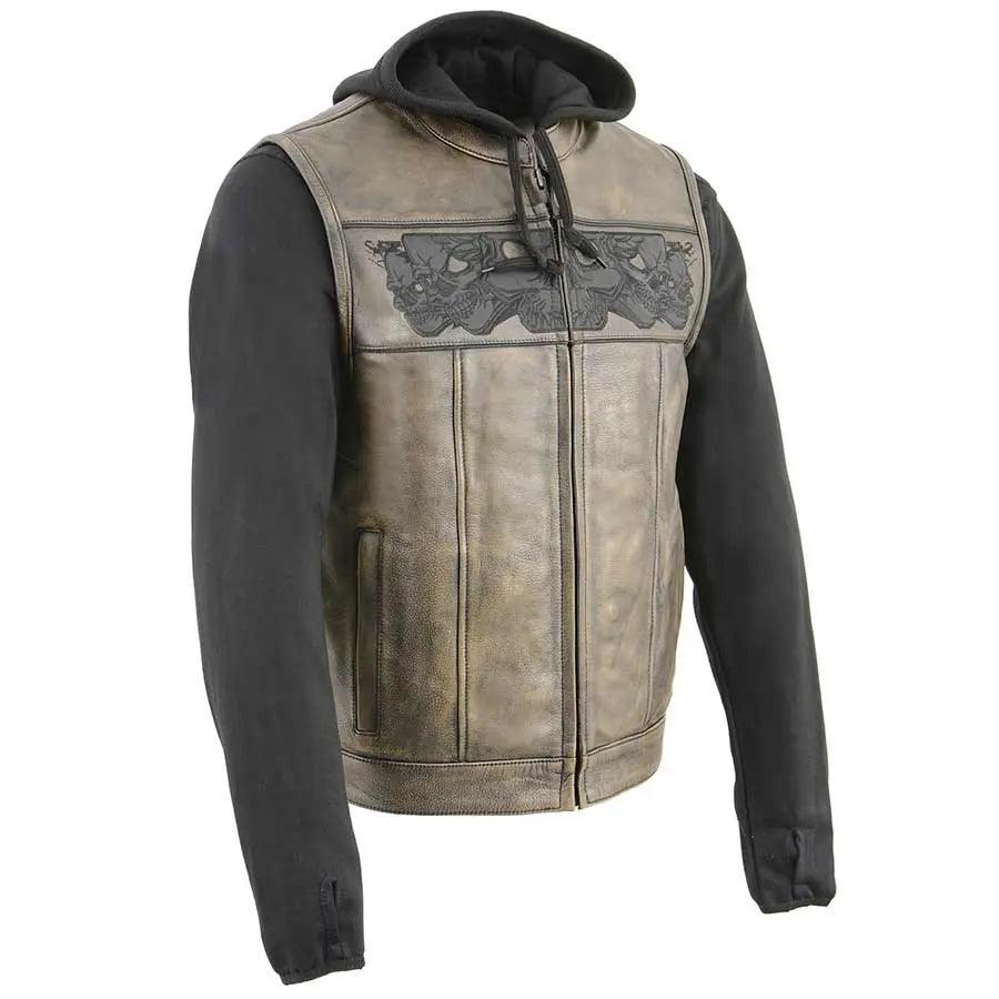 Chaleco de cuero con capucha y calavera para hombre Open RoadEX-STOCK Canada