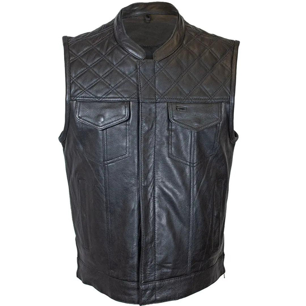 Gilet en cuir Upside pour hommes Open Road avec diamants cousus noirsEX-STOCK Canada