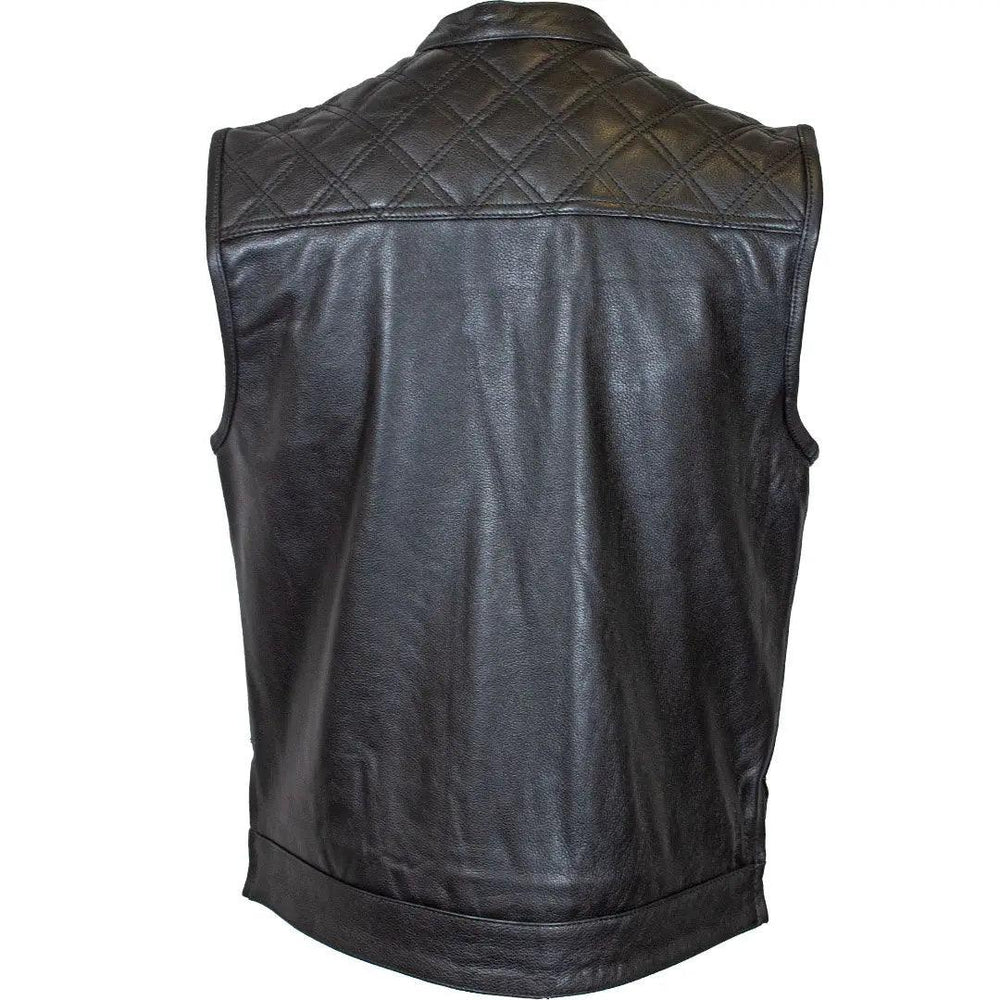 Gilet en cuir Upside pour hommes Open Road avec diamants cousus noirsEX-STOCK Canada