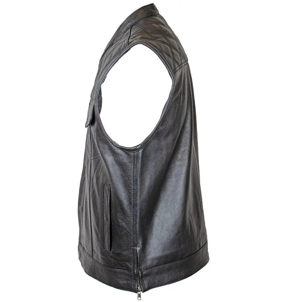 Gilet en cuir Upside pour hommes Open Road avec diamants cousus noirsEX-STOCK Canada