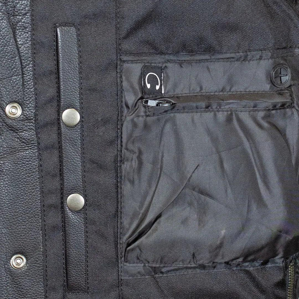 Gilet en cuir Upside pour hommes Open Road avec diamants cousus noirsEX-STOCK Canada