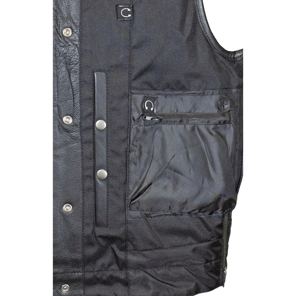 Gilet en cuir Upside pour hommes Open Road avec diamants cousus noirsEX-STOCK Canada