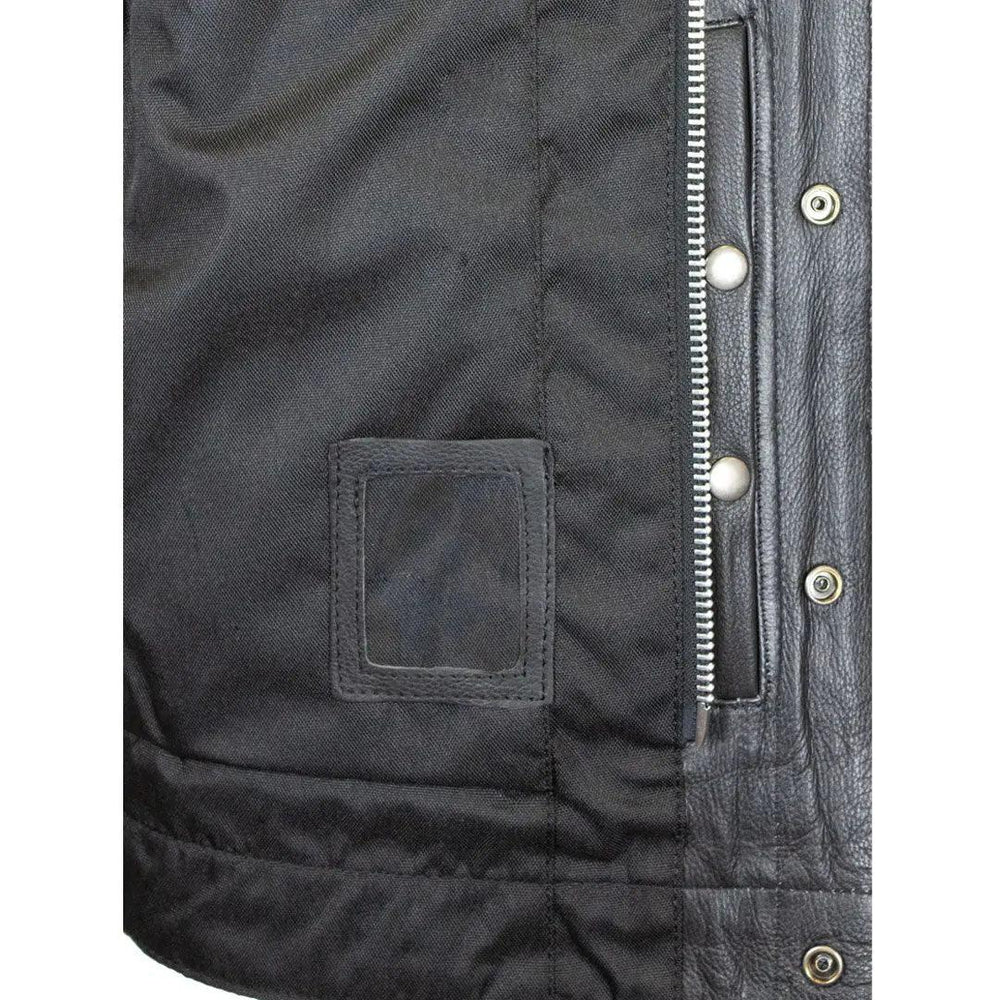 Gilet en cuir Upside pour hommes Open Road avec diamants cousus noirsEX-STOCK Canada