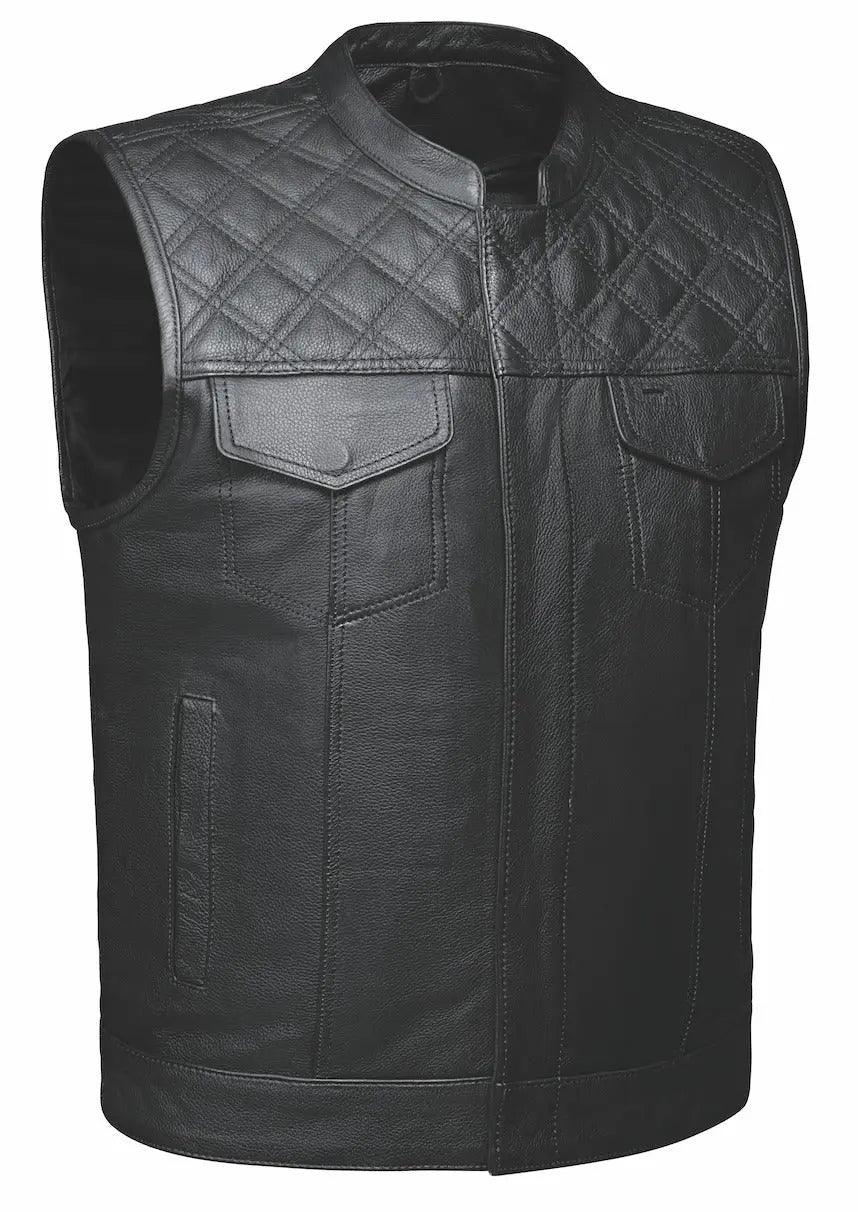 Gilet en cuir Upside pour hommes Open Road avec diamants cousus noirsEX-STOCK Canada