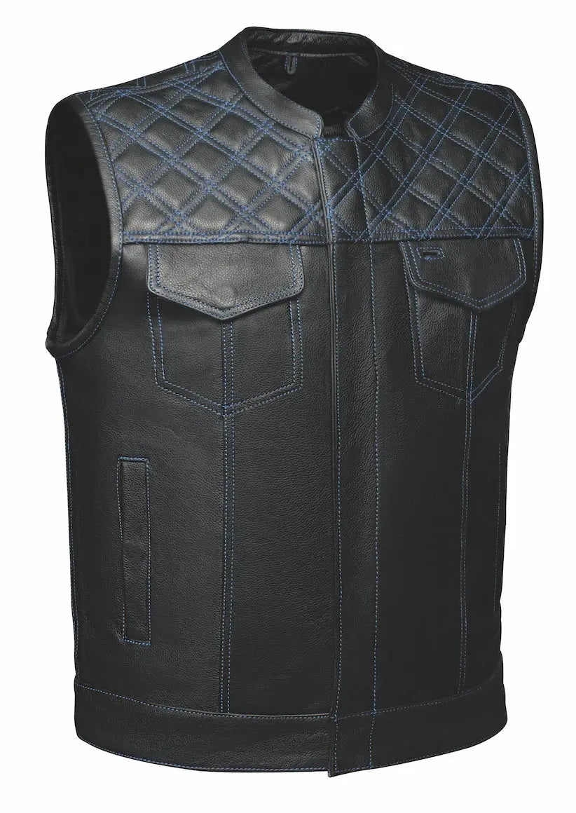Chaleco de cuero Upside para hombre de Open Road con diamantes bordados en azulEX-STOCK Canada