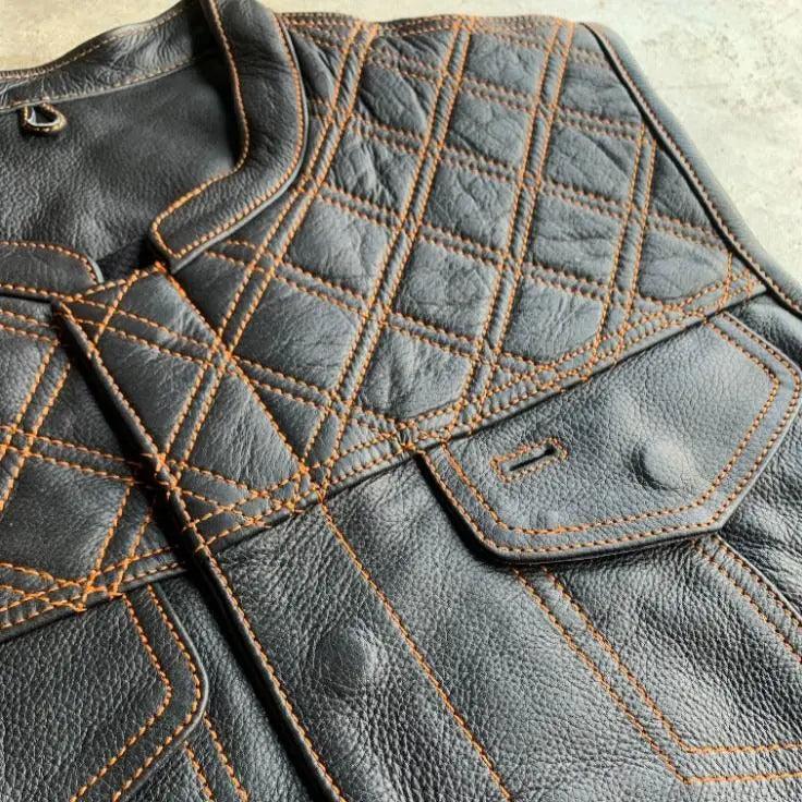 Open Road Men's Upside Leather with Orange Stitched Diamonds Vest EX-STOCK Canada