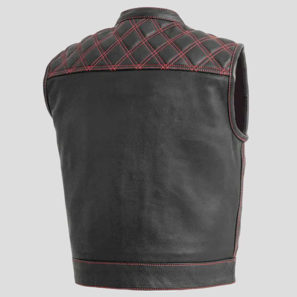 Gilet da uomo Open Road Upside in pelle con diamanti cuciti rossi