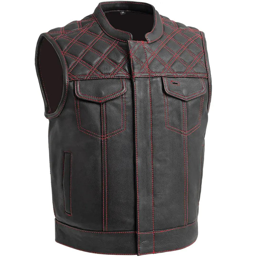Gilet da uomo Open Road Upside in pelle con diamanti cuciti rossiEX-STOCK Canada