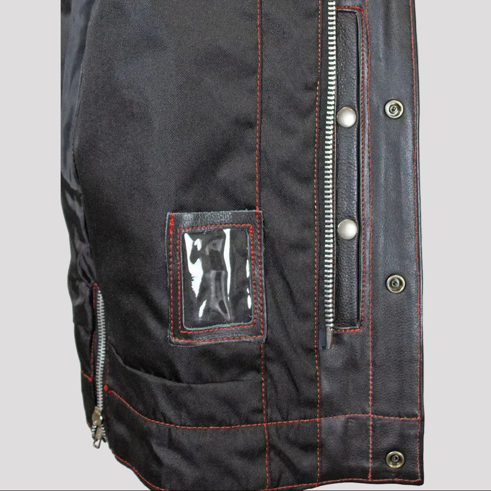 Gilet da uomo Open Road Upside in pelle con diamanti cuciti rossi