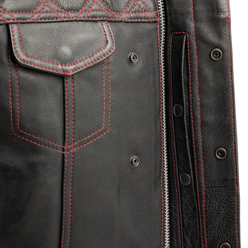 Gilet da uomo Open Road Upside in pelle con diamanti cuciti rossiEX-STOCK Canada