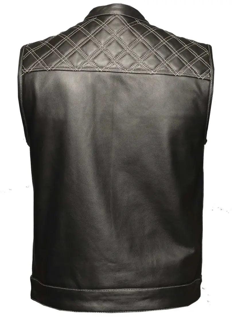 Open Road Men's Upside Leather with White Stitched Diamonds Vest EX-STOCK Canada