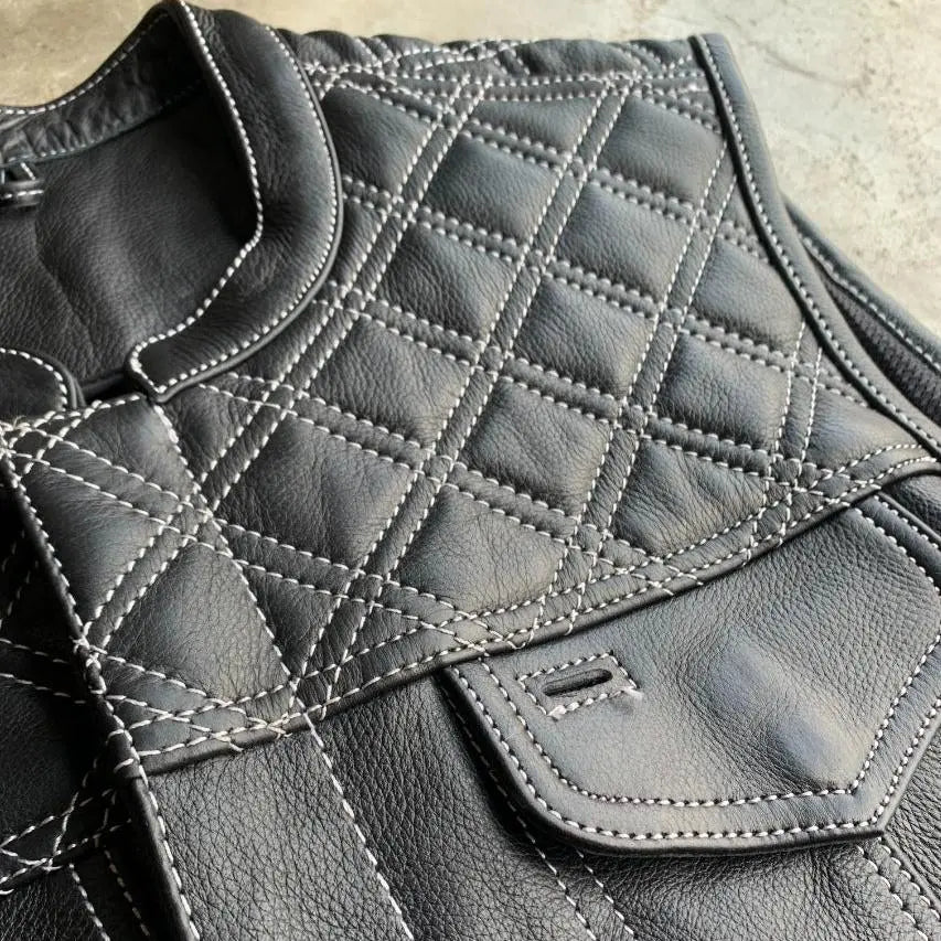 Open Road Men's Upside Leather with White Stitched Diamonds Vest EX-STOCK Canada