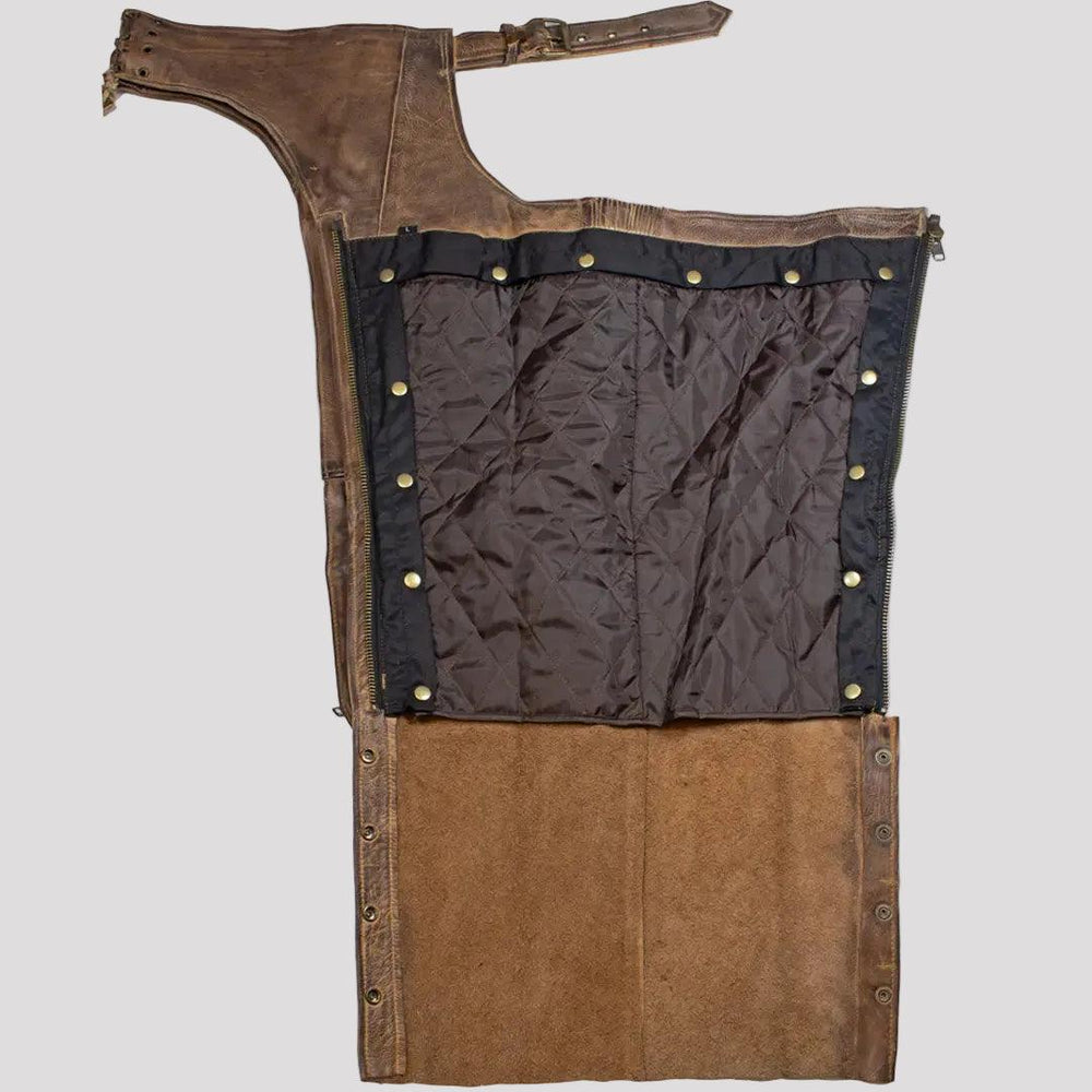 Open Road Herren Vintage Braun 4 Taschen Premium Leder Chaps