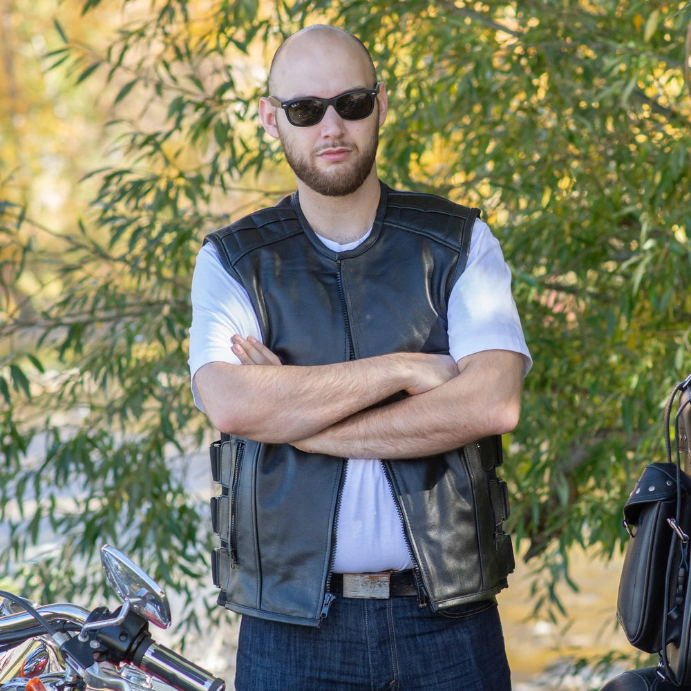 Open Road Herren Reißverschluss Taktische Lederweste