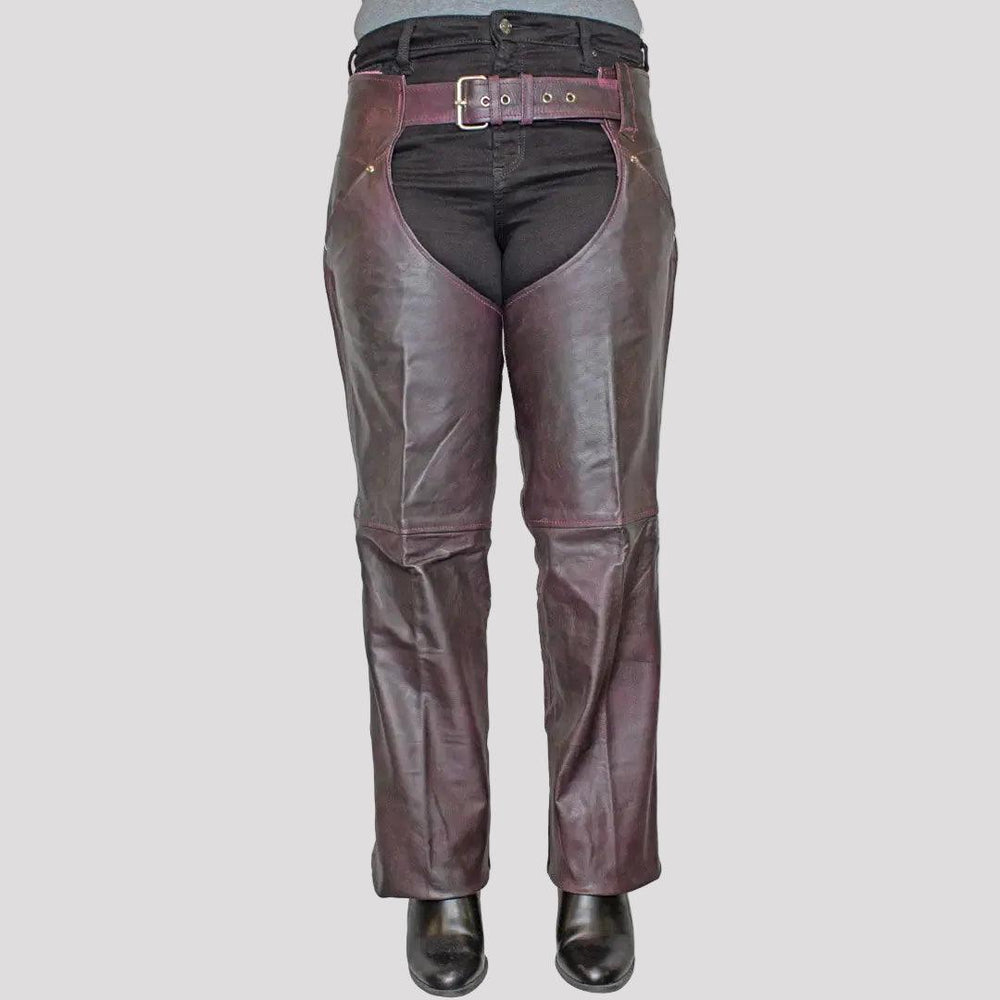 Open Road Damen Dunkellila Waschung Leder Chaps