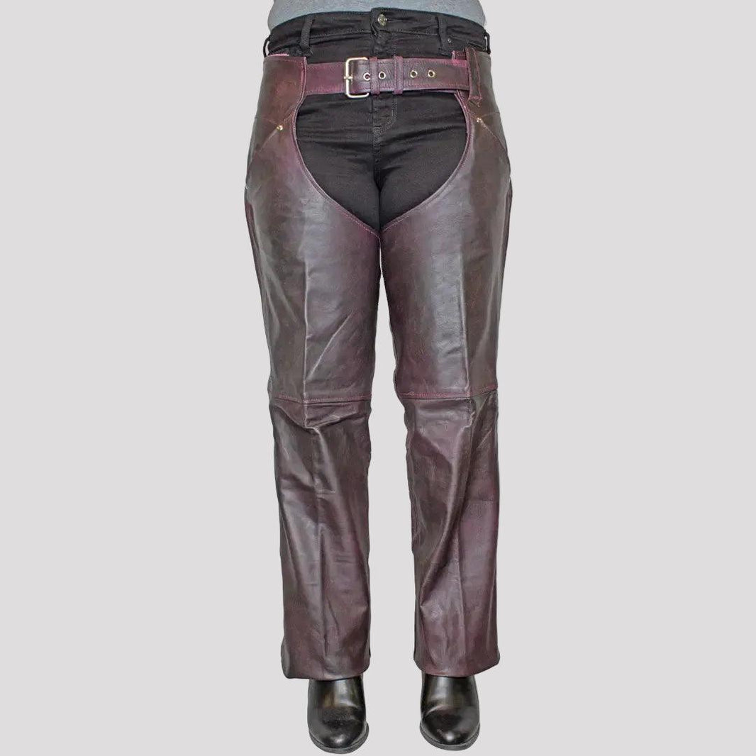 Open Road Damen Dunkellila Waschung Leder Chaps