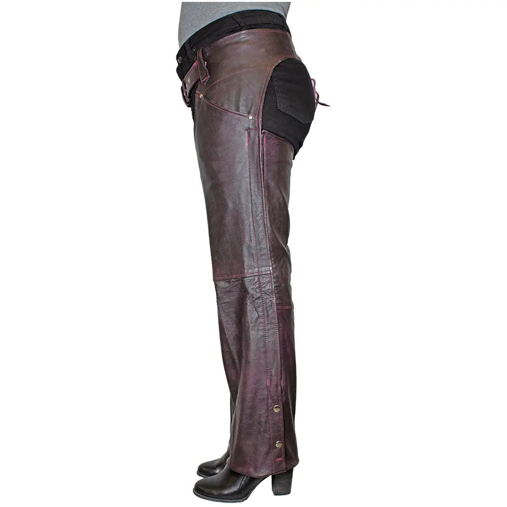 Open Road Women's Dark Purple Wash Leather Chaps EX-STOCK Canada