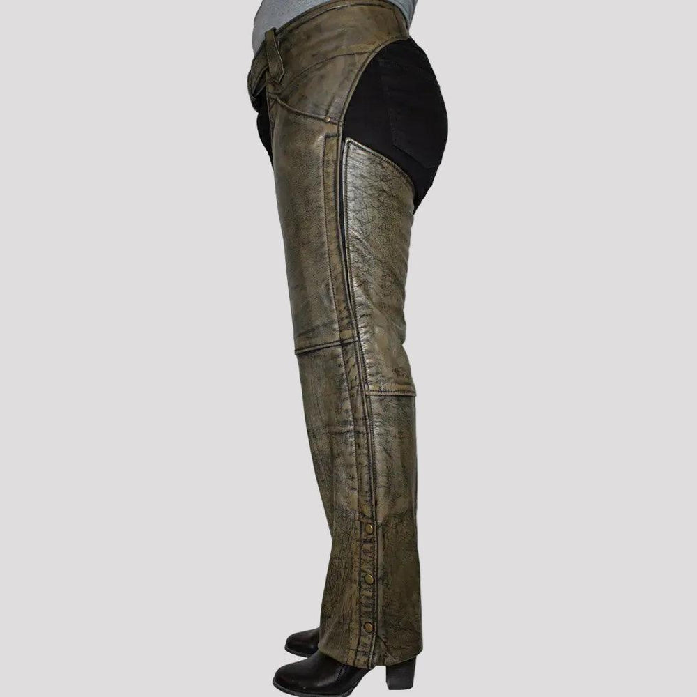 Chaps in pelle marrone consumata da donna Open Road