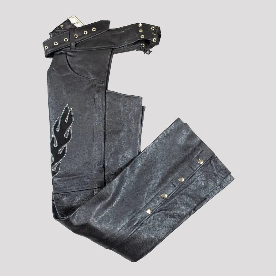 Open Road Damen Flame Inlay Premium Leder Chaps