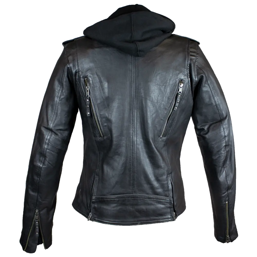 Open Road Women's Hooded Classic Leather Motorcycle Jacket EX-STOCK Canada