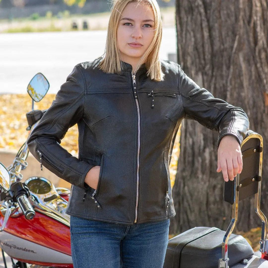 Open Road Women's Racer Leather Motorcycle Jacket EX-STOCK Canada