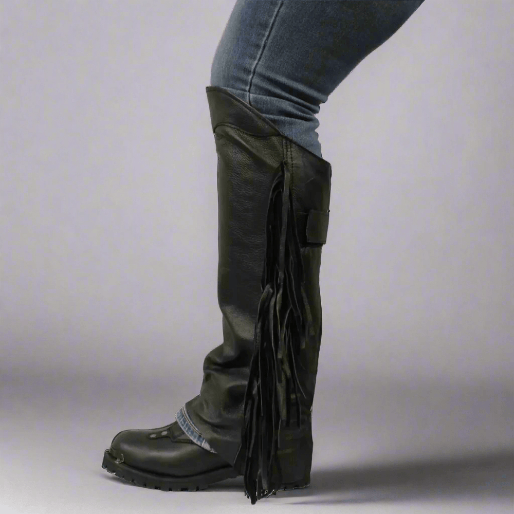 Mezzi gambali in pelle con frangia laterale da donna Open RoadEX-STOCK Canada