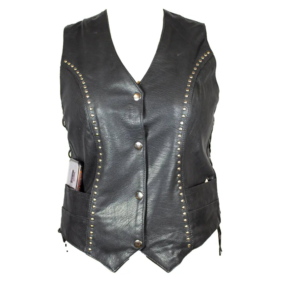 Gilet in pelle con dettaglio borchiato da donna Open RoadEX-STOCK Canada