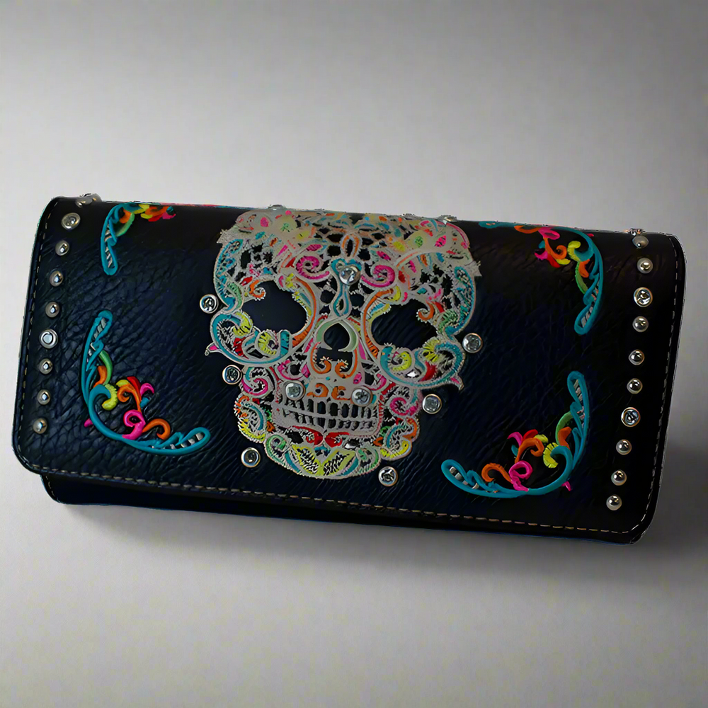 Open Road Women's Sugar Skull Faux Leather Trifold Wallet EX-STOCK Canada