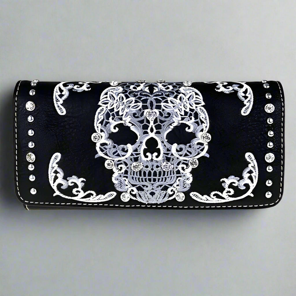Open Road Women's Sugar Skull Faux Leather Trifold Wallet EX-STOCK Canada