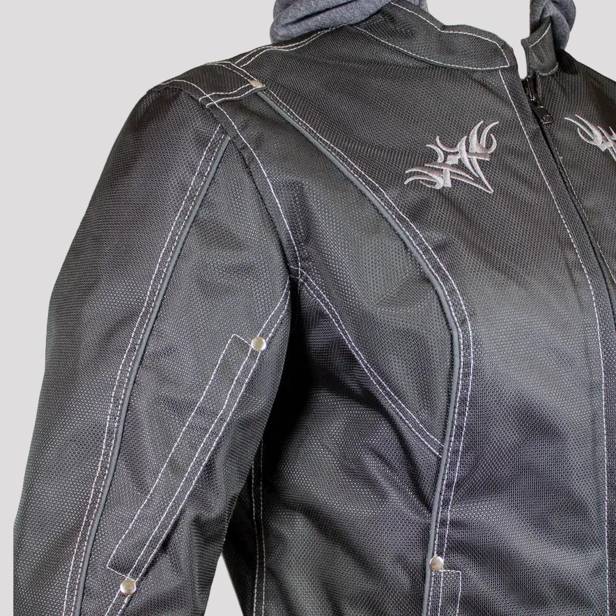 Chaqueta de Motociclista de Textil Reflectante con Capucha Desmontable para Mujer Open Road