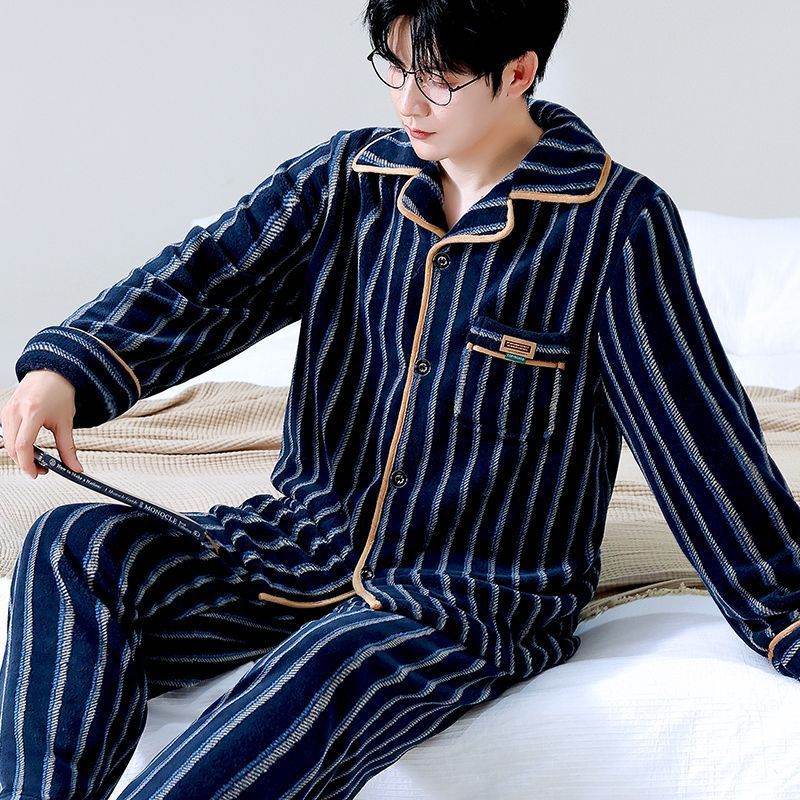 Pajamas Men's Autumn And Winter Thick Coral Fleece Suit  EX-STOCK CANADA