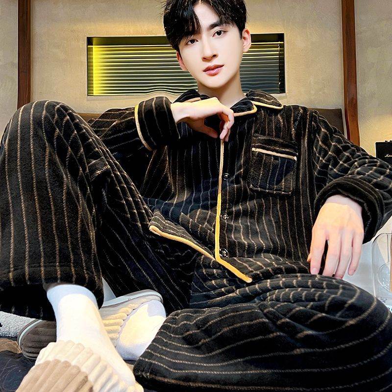 Pajamas Men's Autumn And Winter Thick Coral Fleece Suit EX-STOCK CANADA