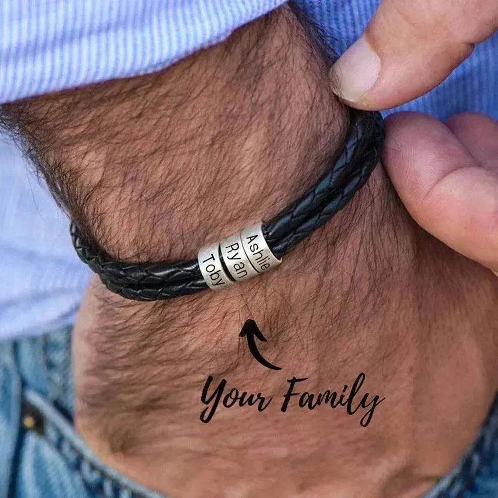 Pulsera de cuerda tejida con cuentas personalizadas de acero inoxidable grabado - EX-STOCK Canada