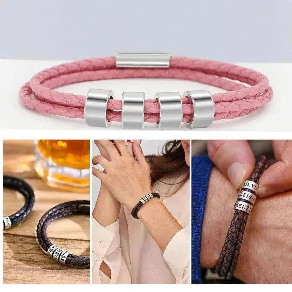 Pulsera de cuerda tejida con cuentas personalizadas de acero inoxidable grabado - EX-STOCK Canada