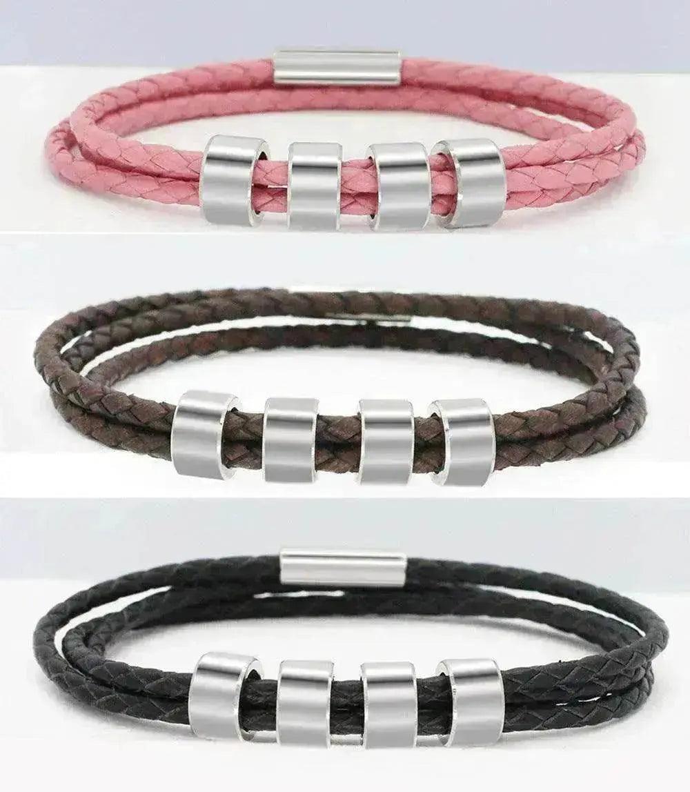 Pulsera de cuerda tejida con cuentas personalizadas de acero inoxidable grabado - EX-STOCK Canada