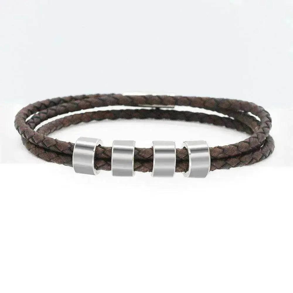 Pulsera de cuerda tejida con cuentas personalizadas de acero inoxidable grabado - EX-STOCK Canada