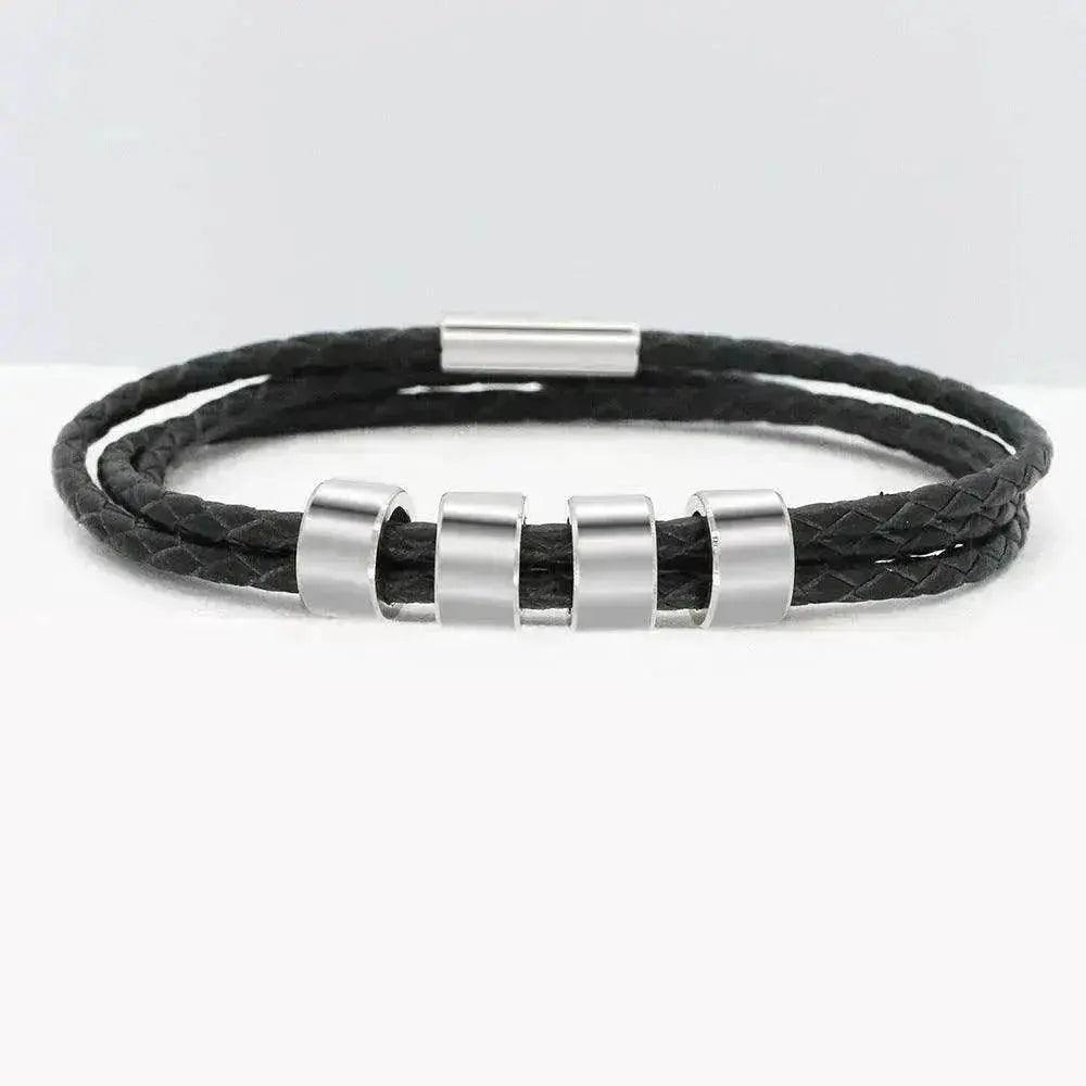 Pulsera de cuerda tejida con cuentas personalizadas de acero inoxidable grabado - EX-STOCK Canada