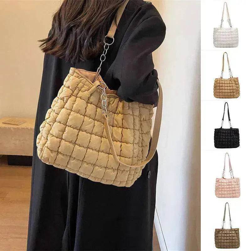 Plaid Down Handbags Large Capacity Bubble Tote Bag - EX-STOCK Canada
