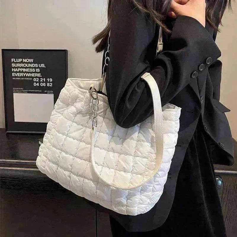 Plaid Down Handbags Large Capacity Bubble Tote Bag - EX-STOCK Canada